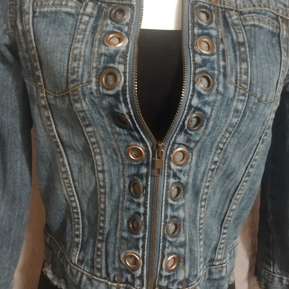 Guess Blue Jean Jacket with Ornate Studded Design